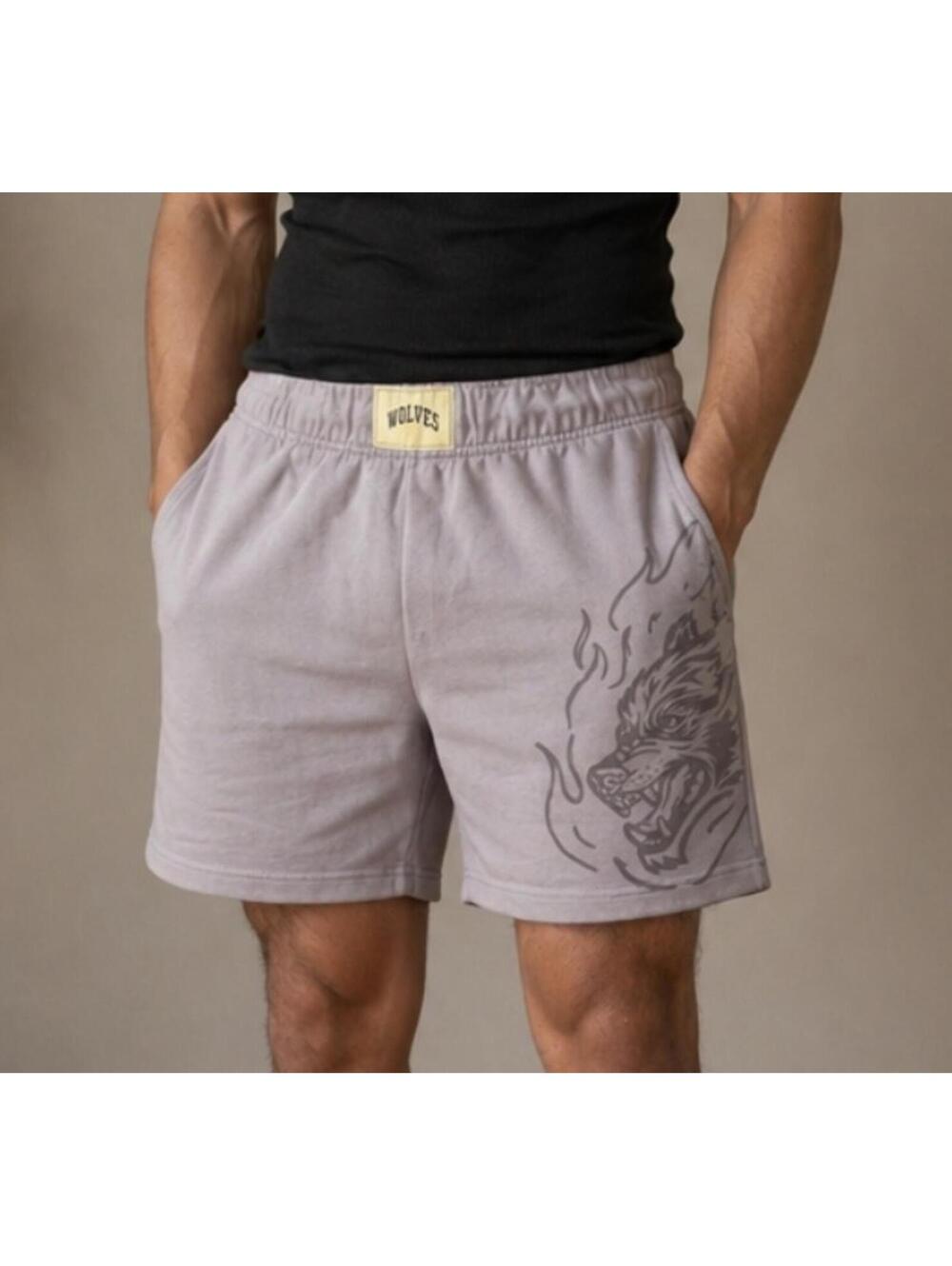 Darc Sport Wolves Men's Fleece Sweat Shorts with Embroidered Drawstring Waist